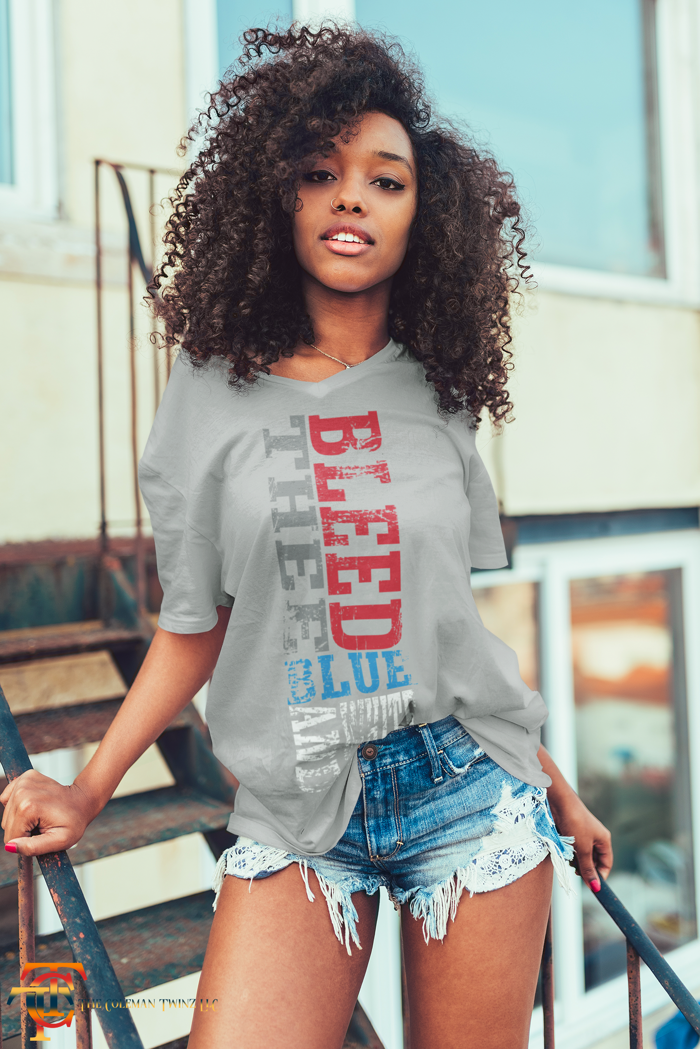 Jackson State Tigers graphic crew-neck T-shirt, heather gray with red blue and gray print