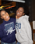 Navy pullover hoodie with twin JSU logo and tiger graphic, front kangaroo pocket