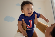 Load image into Gallery viewer, Jackson State University Tigers Tri Color J Infant Short Sleeve Bodysuit
