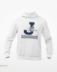 Youth white hooded sweatshirt with kangaroo pocket and leaping tiger logo on chest
