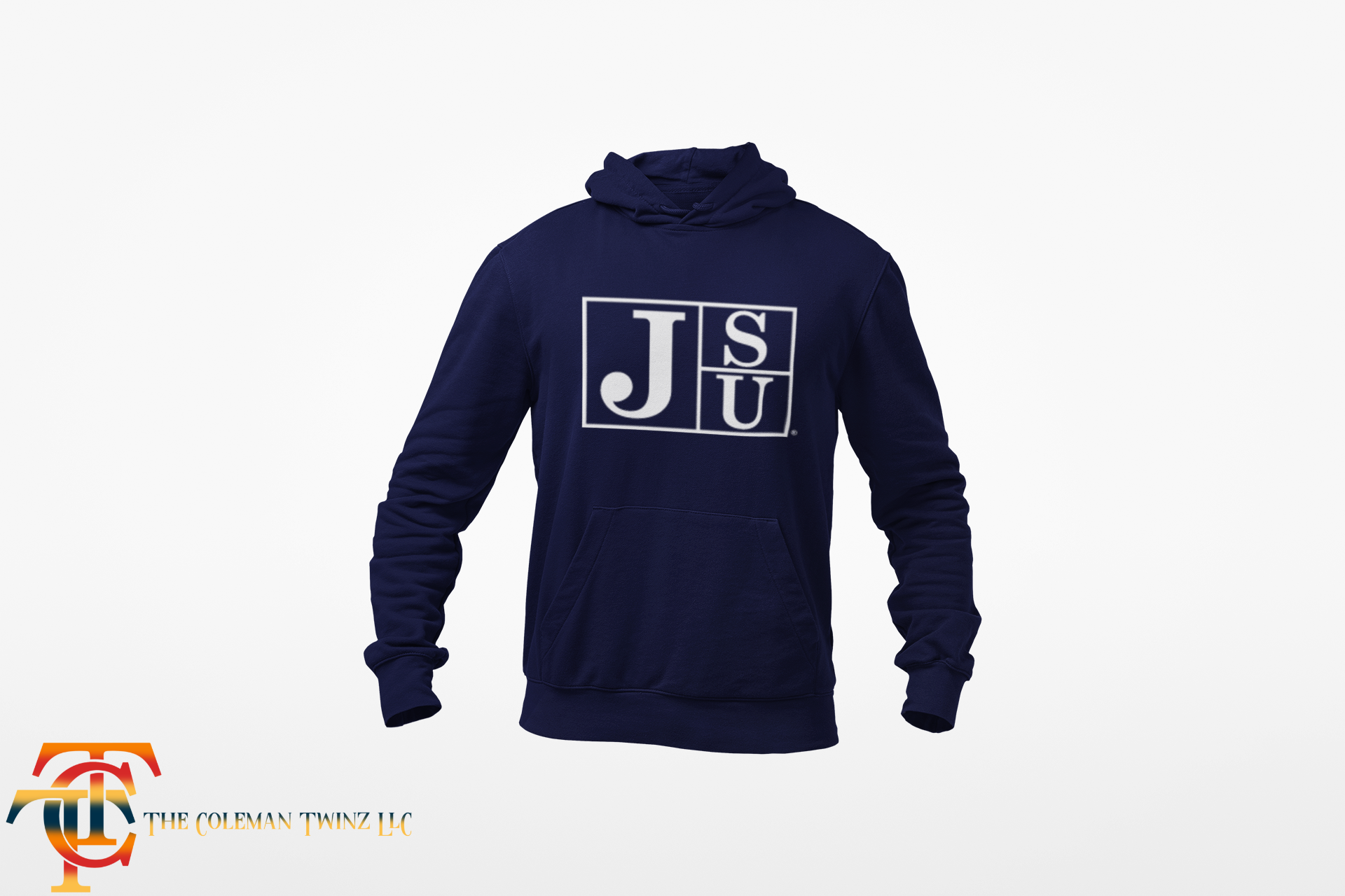 Navy youth hooded sweatshirt with white block letters on front