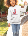 Light gray hooded sweatshirt with front logo and kangaroo pocket