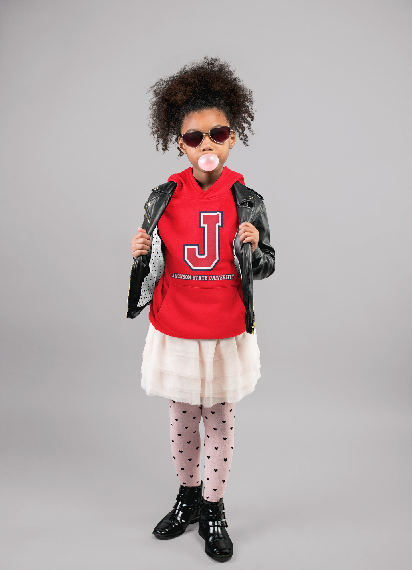 Red hooded sweatshirt with front logo and drawstring hood