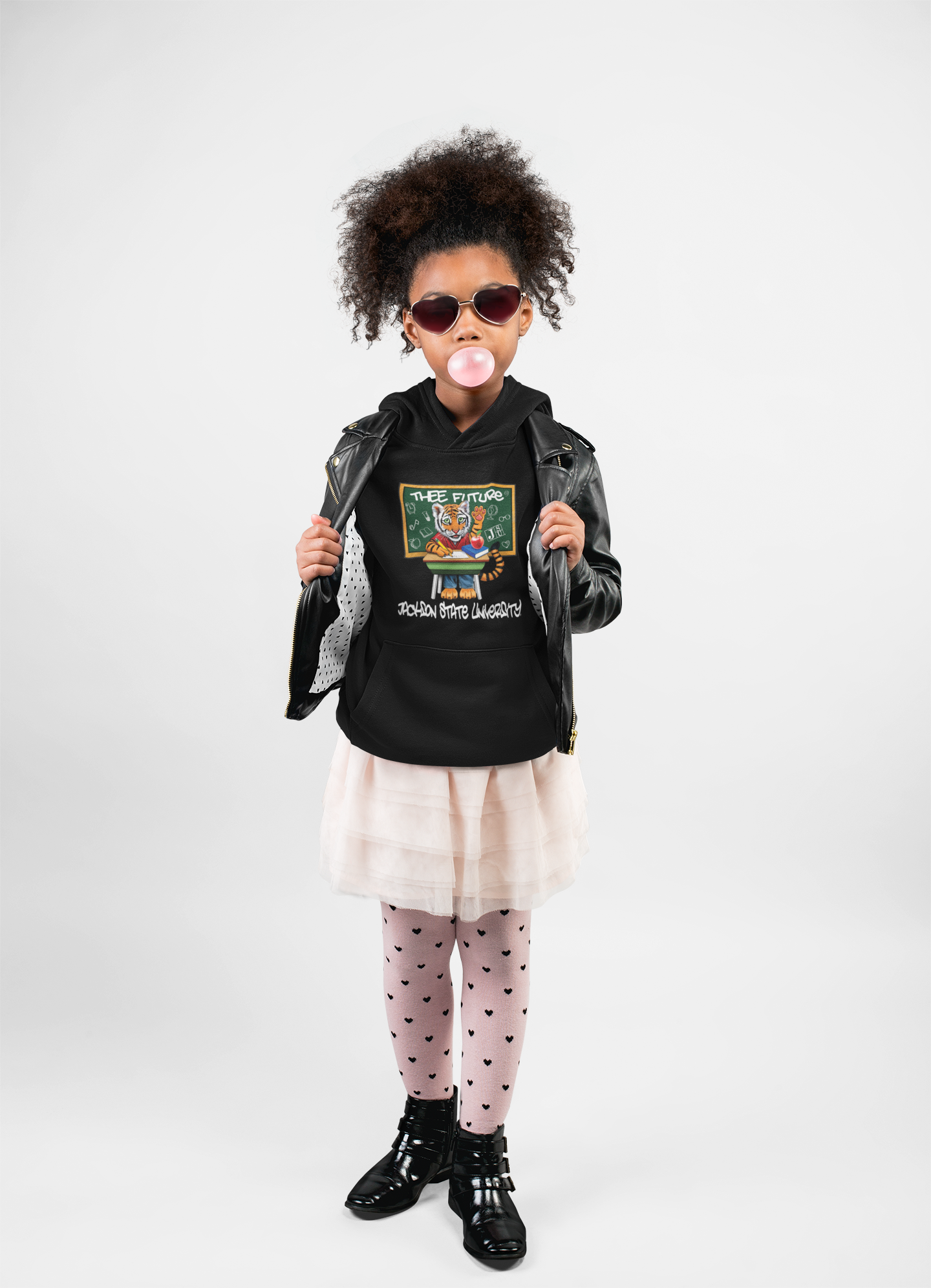 Youth pullover hoodie with hood and front graphic, black