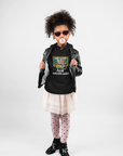 Youth pullover hoodie with hood and front graphic, black