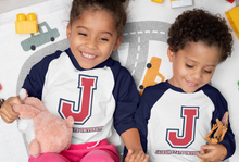 Load image into Gallery viewer, Jackson State Tigers Red Tri-Color J TODDLER Baseball Fine Jersey T-Shirt
