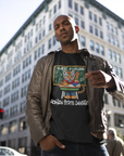 Black unisex crewneck T-shirt with front “Thee Future” cartoon graphic