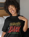 Unisex crewneck t-shirt, black with multicolor “Historically Black” graphic