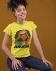 Yellow Juneteenth Queen graphic T-shirt with crowned queen front print