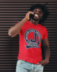 Red short sleeve crew-neck T-shirt with Jackson State Tigers logo front
