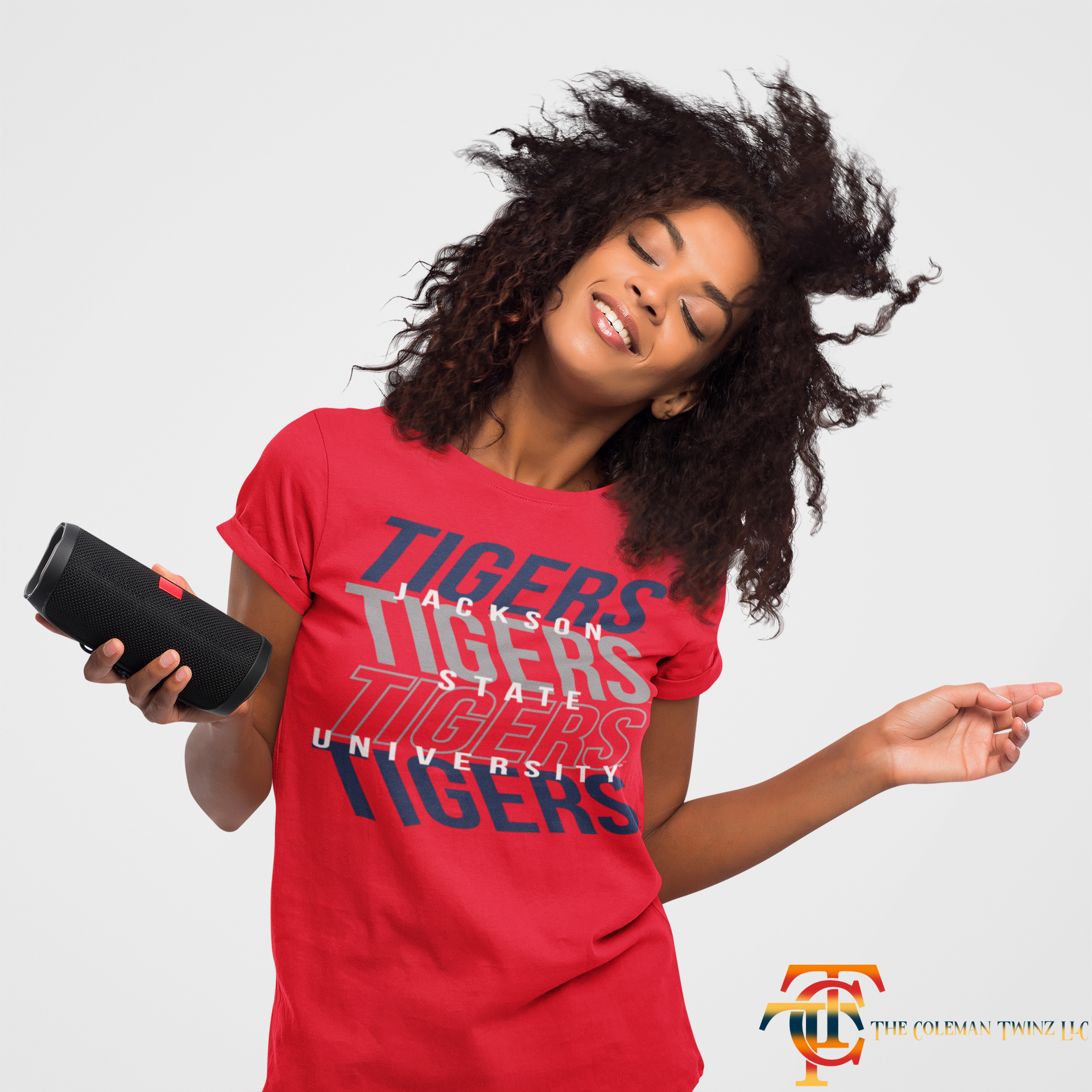 Red crew-neck short-sleeve T-shirt with Tigers graphic on front.
