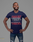 Navy crew-neck short-sleeve T-shirt with Tigers graphic on front.