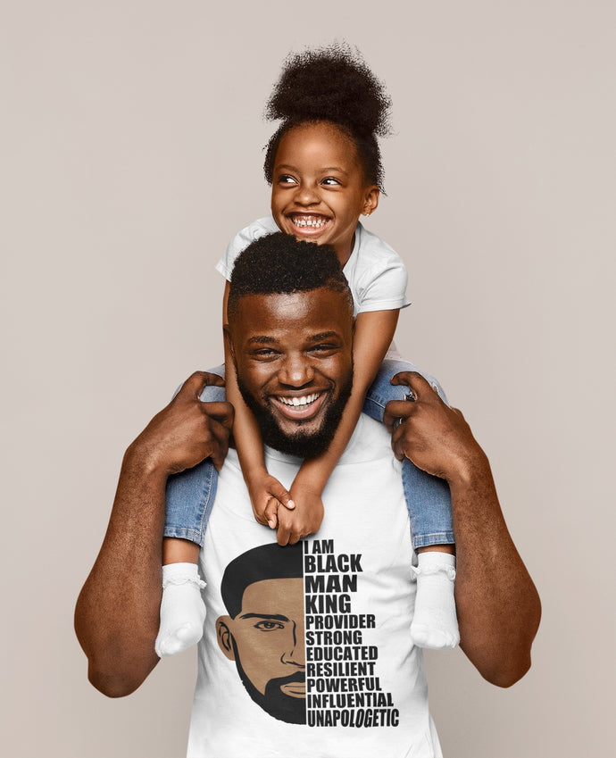 I Am Black Man King Provider Strong Educated Resilient Powerful Influential Unapologetic Father's Day T-Shirt