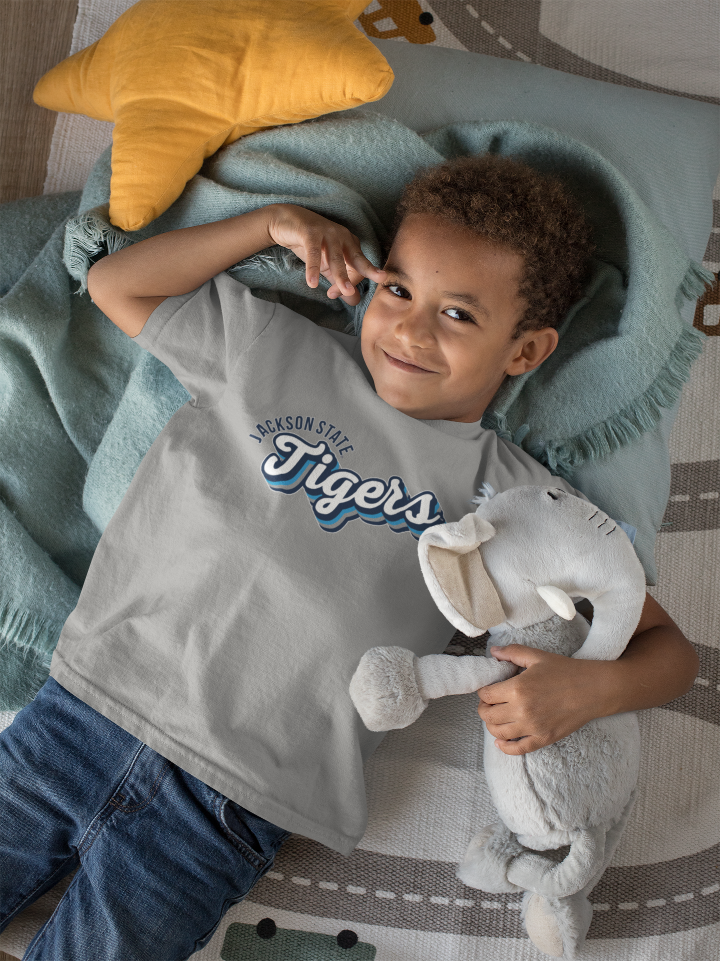 Athletic gray youth t-shirt with crew neck and Tigers logo front graphic.