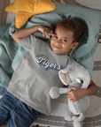 Athletic gray youth t-shirt with crew neck and Tigers logo front graphic.