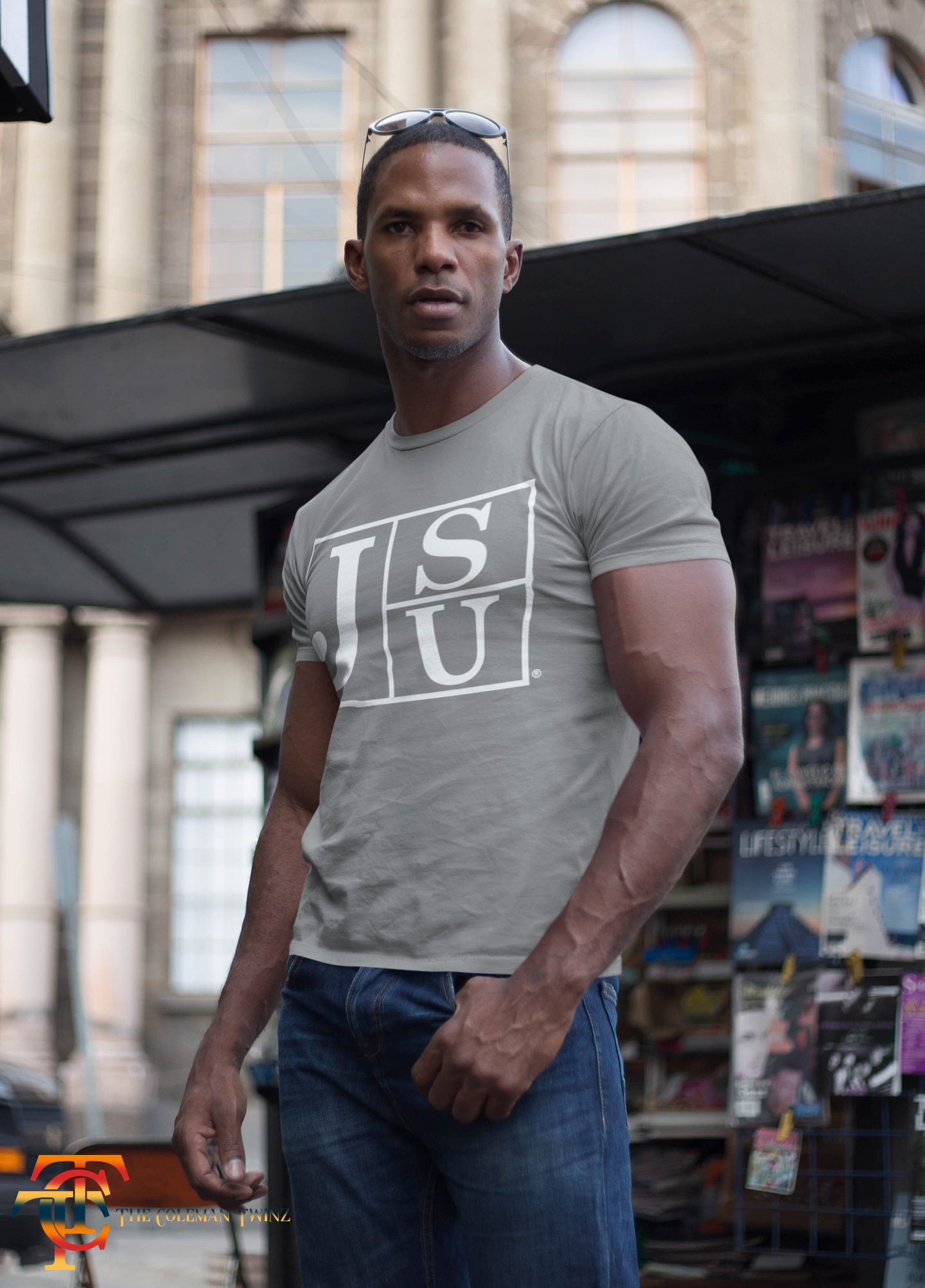 Jackson State University Tigers short-sleeve T-shirt, light gray with white block logo
