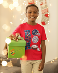 Youth Christmas T-shirt, red crew neck with football and helmet team graphic