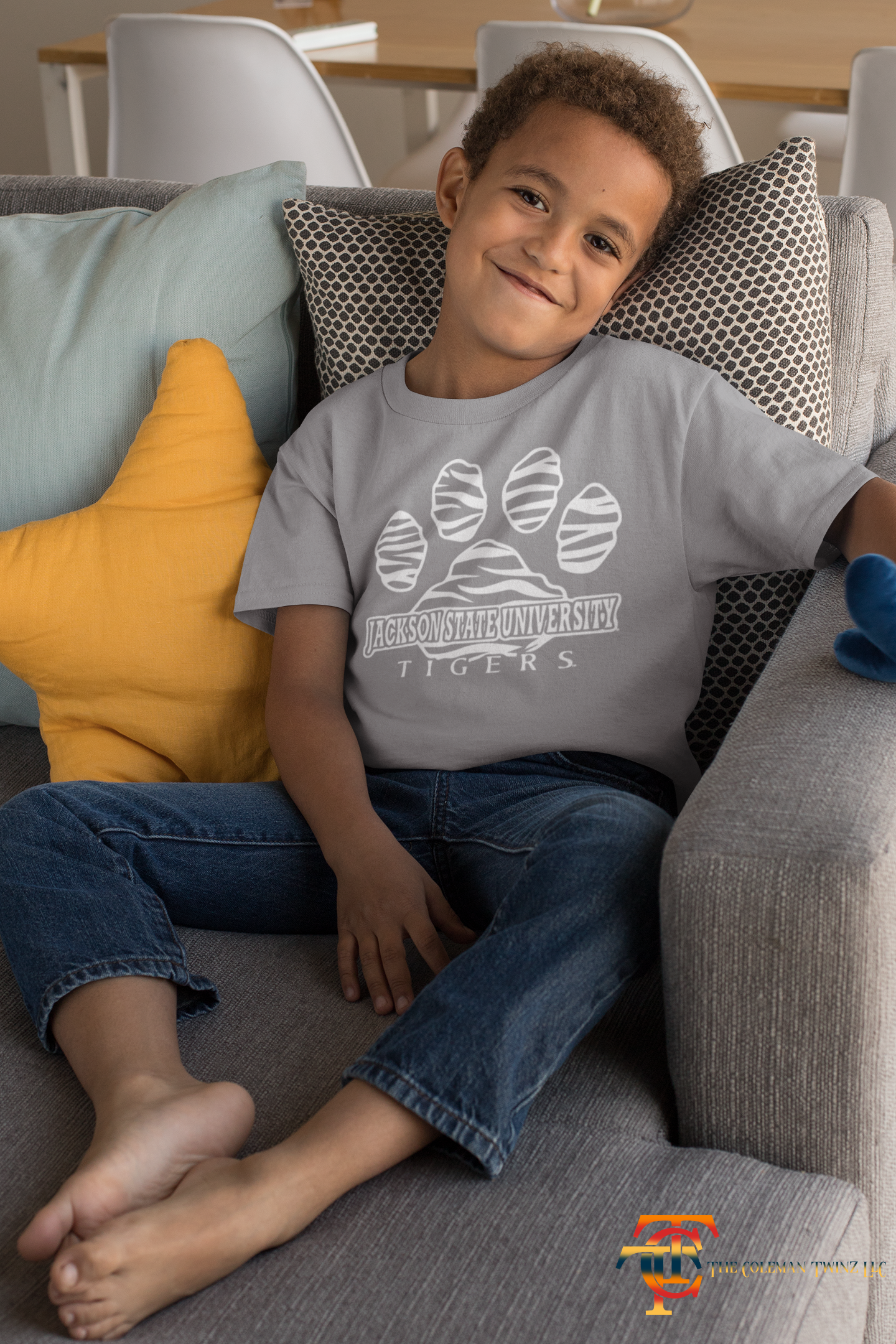 Gray toddler short-sleeve T-shirt with Tigers paw logo graphic on front