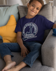 Navy youth crew-neck short-sleeve T-shirt with Tigers circular logo on chest
