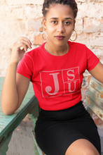 Load image into Gallery viewer, Jackson State University JSU Block Letter Rhinestone T-Shirt
