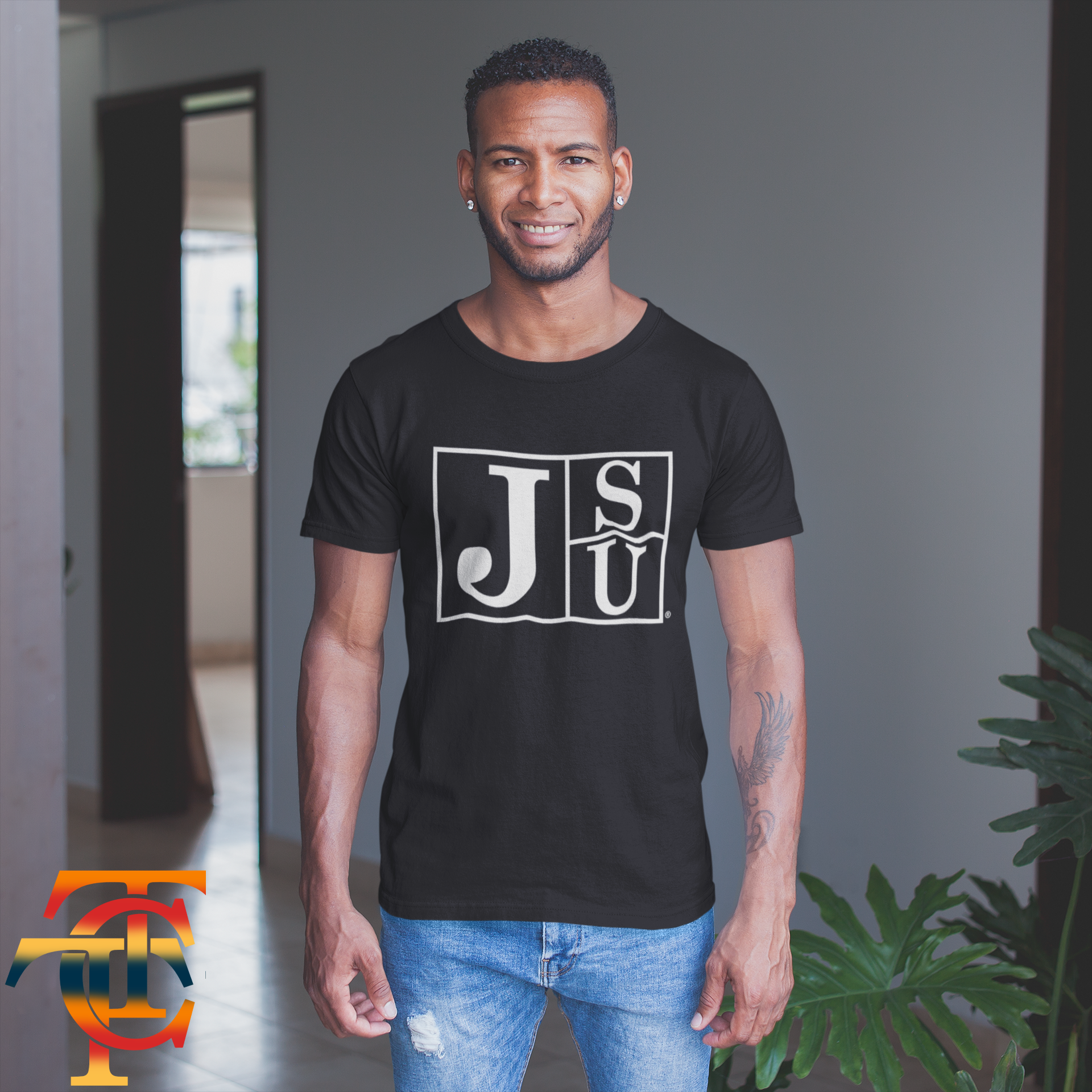 Jackson State University Tigers short-sleeve T-shirt, black with white block logo