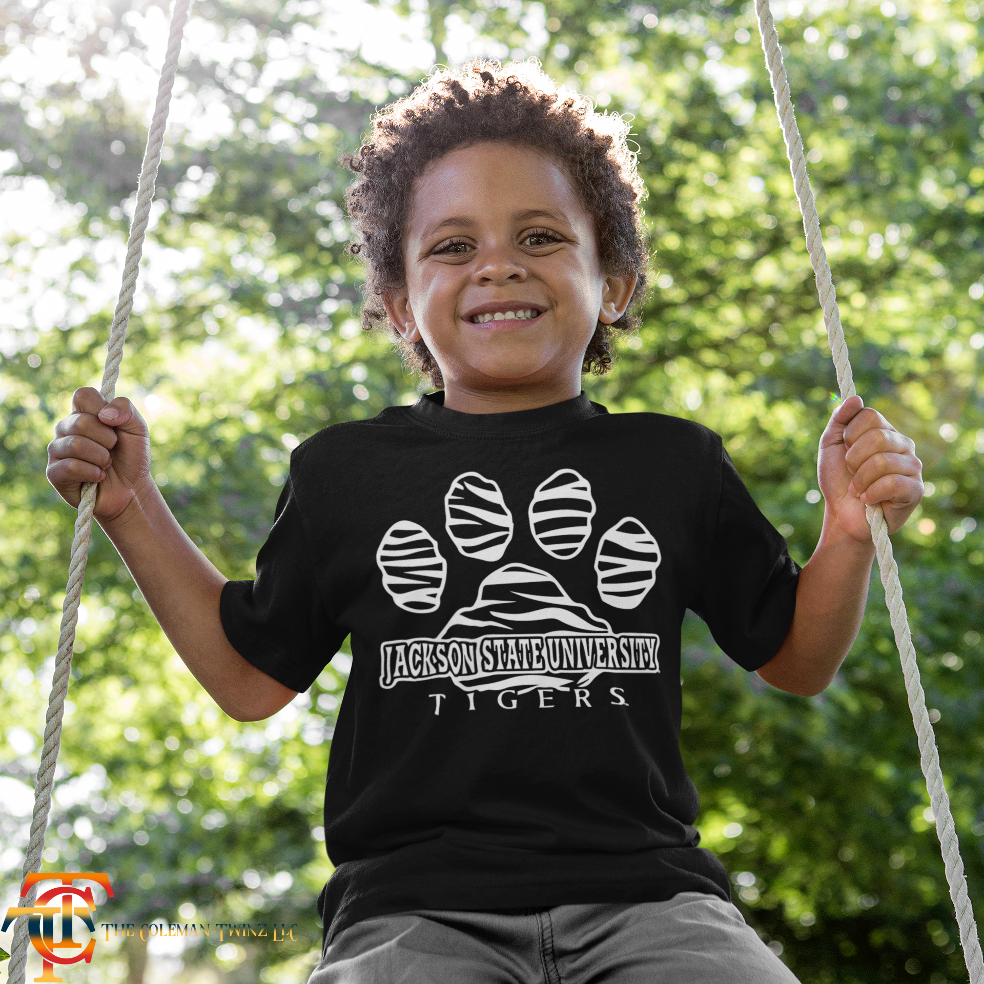 Black toddler short-sleeve T-shirt with Tigers paw logo graphic on front