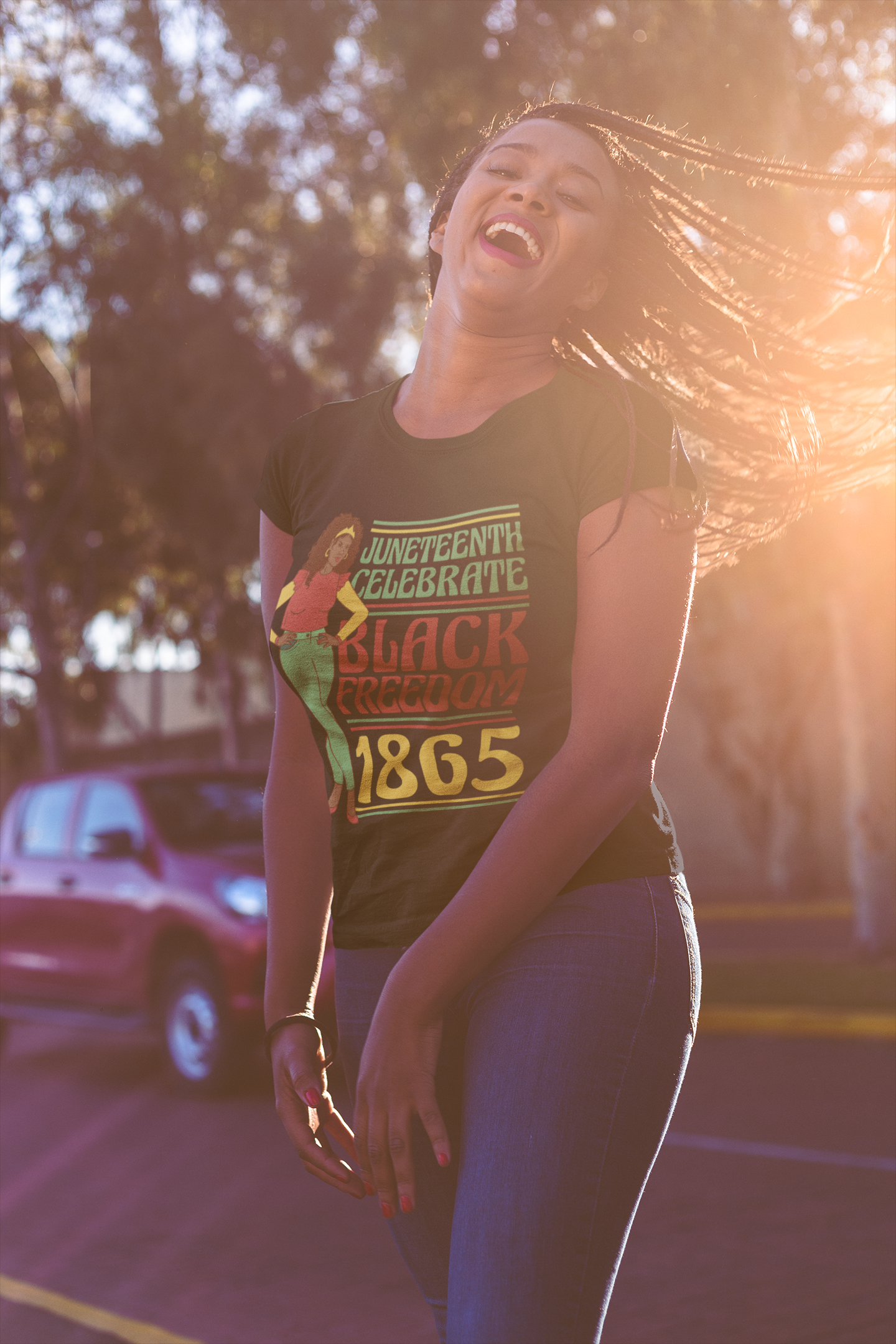 Dark Juneteenth T-shirt with 'Black Freedom 1865' front graphic
