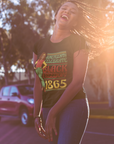 Dark Juneteenth T-shirt with 'Black Freedom 1865' front graphic