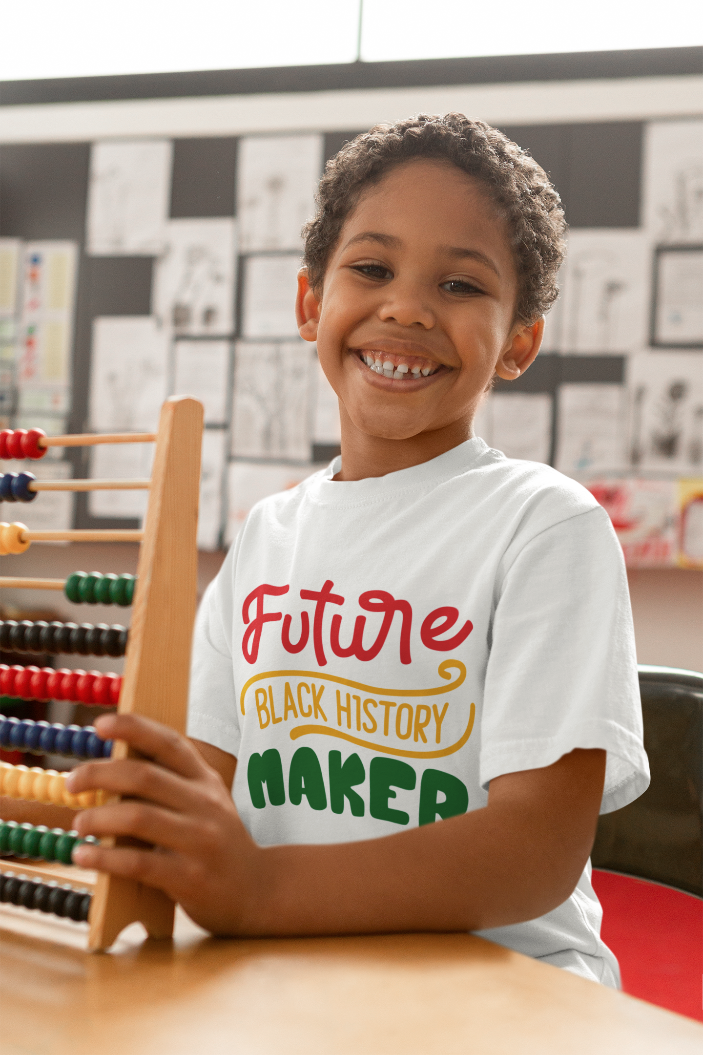 Kids short sleeve T-shirt in white with 'Future Black History Maker' multicolor print