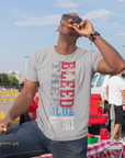 Jackson State Tigers graphic crew-neck T-shirt, heather gray with red blue and gray print