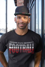 Load image into Gallery viewer, Jackson State University Tigers Tri Color Stacked Football Short Sleeve T-Shirt (Gray White and Red)

