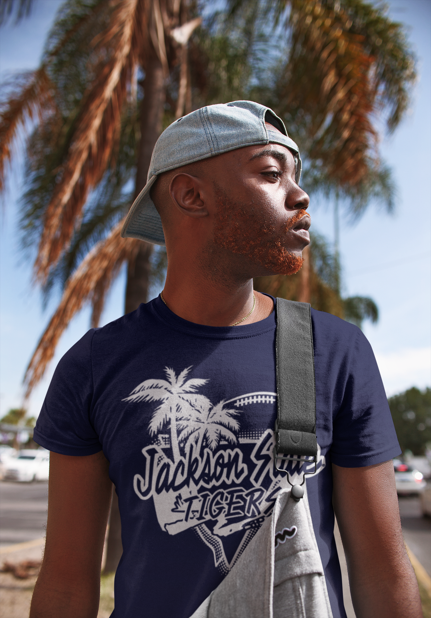 Navy blue short sleeve T-shirt with Tigers logo graphic on chest