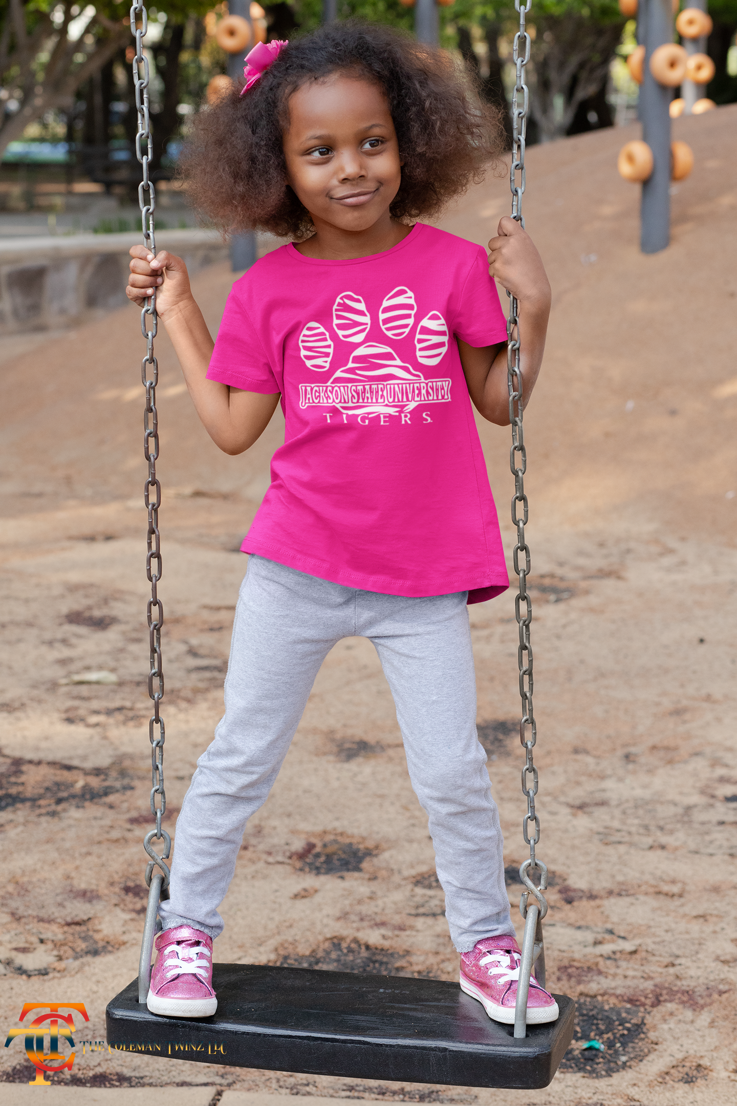 Pink toddler short-sleeve T-shirt with Tigers paw logo graphic on front