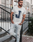 Unisex crewneck T-shirt in light gray with large front J Tigers graphic