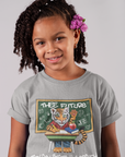 Athletic heather grey youth crewneck T-shirt with front 'Thee Future' illustration