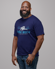 Navy blue unisex crewneck T-shirt with Code Blue tiger graphic and short-sleeve fit