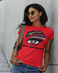 Red short-sleeve T-shirt with Tigers eye logo graphic on the front