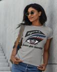 Gray short-sleeve T-shirt with Tigers eye logo graphic on the front