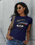 Navy short-sleeve T-shirt with Tigers eye logo graphic on the front