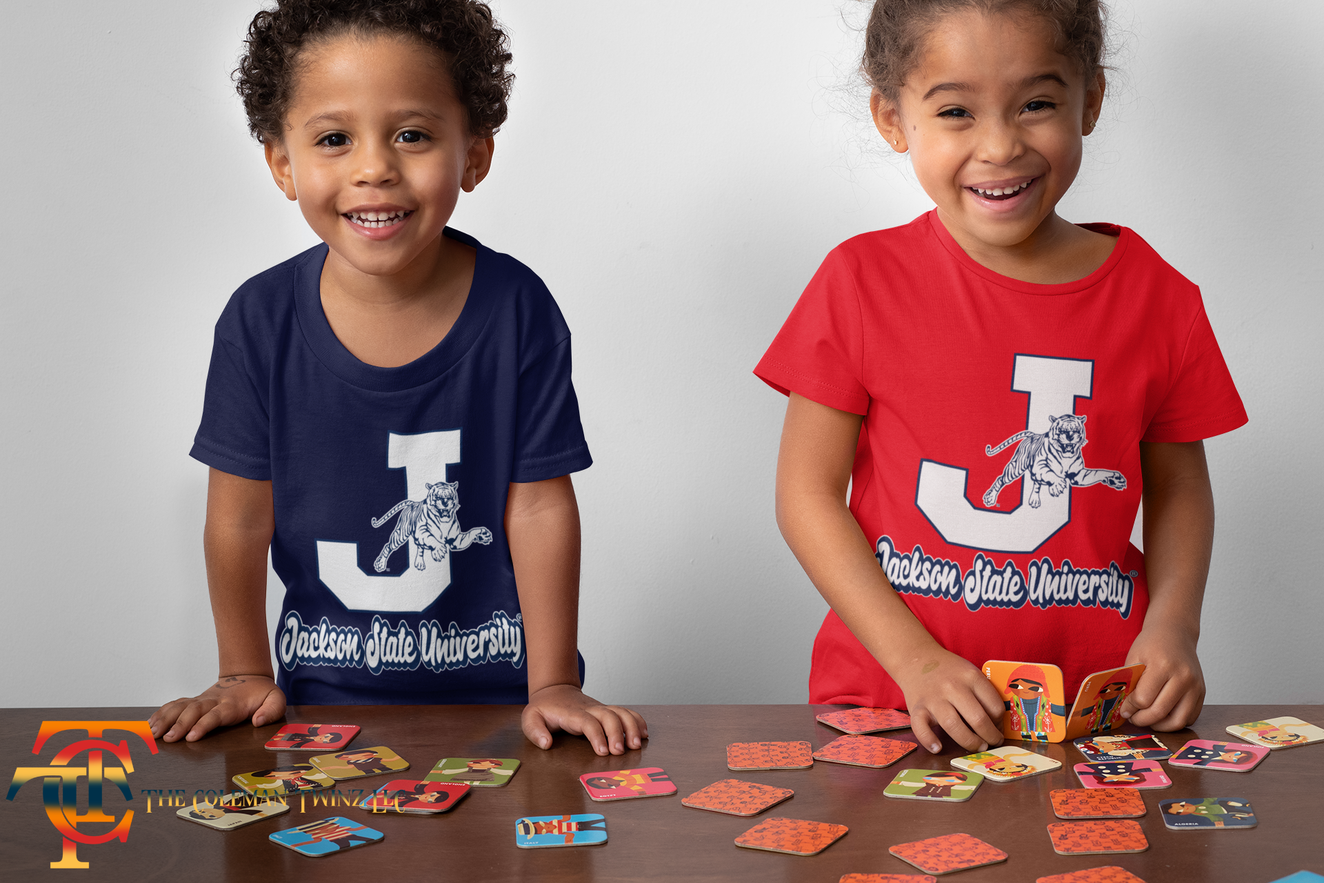 Toddler crewneck T-shirt in navy blue with leaping tiger graphic on chest