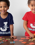 Toddler crewneck T-shirt in navy blue with leaping tiger graphic on chest