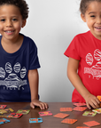 Navy and red toddler short-sleeve T-shirts, each with Tigers paw logo graphic