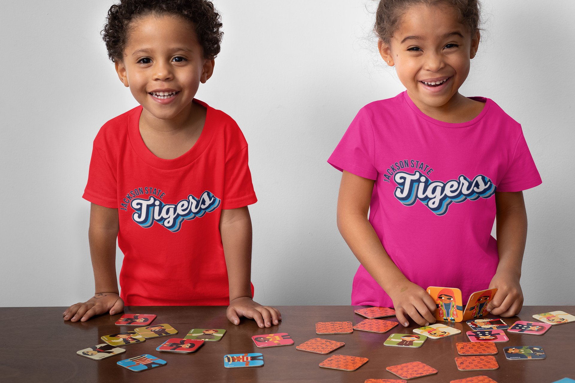 Red youth t-shirt with round neck and Tigers logo front graphic.