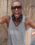 Heather gray unisex tank top with white JSU 1877 University logo front