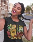 Black short-sleeve T-shirt with front portrait graphic and “I AM THE STORM” text