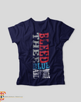 Unisex V-neck T-shirt, dark blue with vertical Tigers graphic in red white and blue