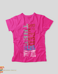 Jackson State Tigers graphic V-neck T-shirt, hot pink with red blue and gray print