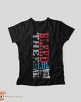 Unisex V-neck T-shirt, black with vertical Tigers graphic in red white and blue