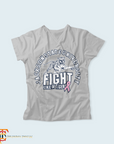 Light gray short sleeve V-neck T-shirt with tiger Fight Like a Tiger graphic and ribbon