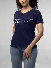 Load image into Gallery viewer, Jackson State University Tigers White Side Floating JSU 1877 V-Neck T-Shirt
